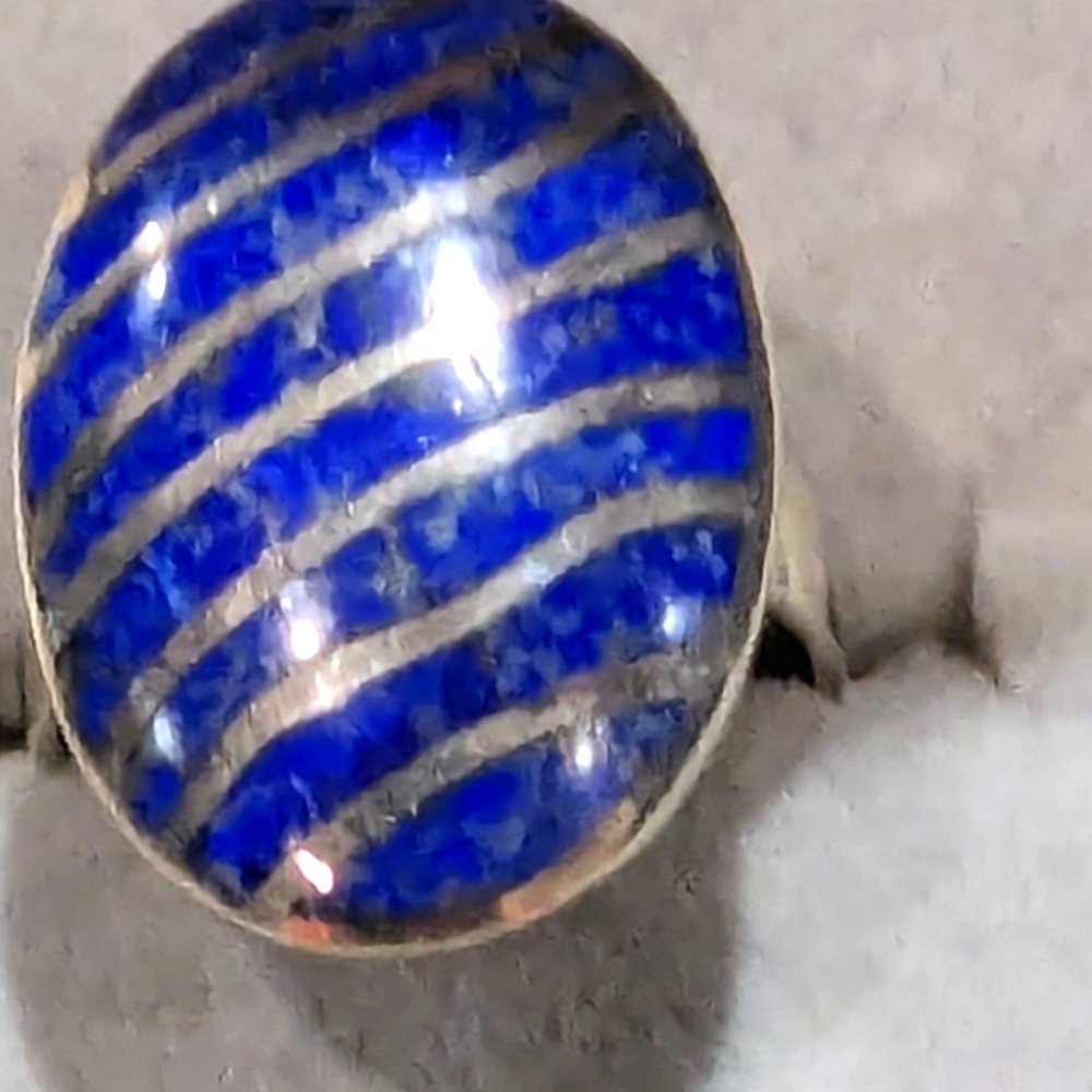 Natural lapis shield ring size 7 in sterling silver
